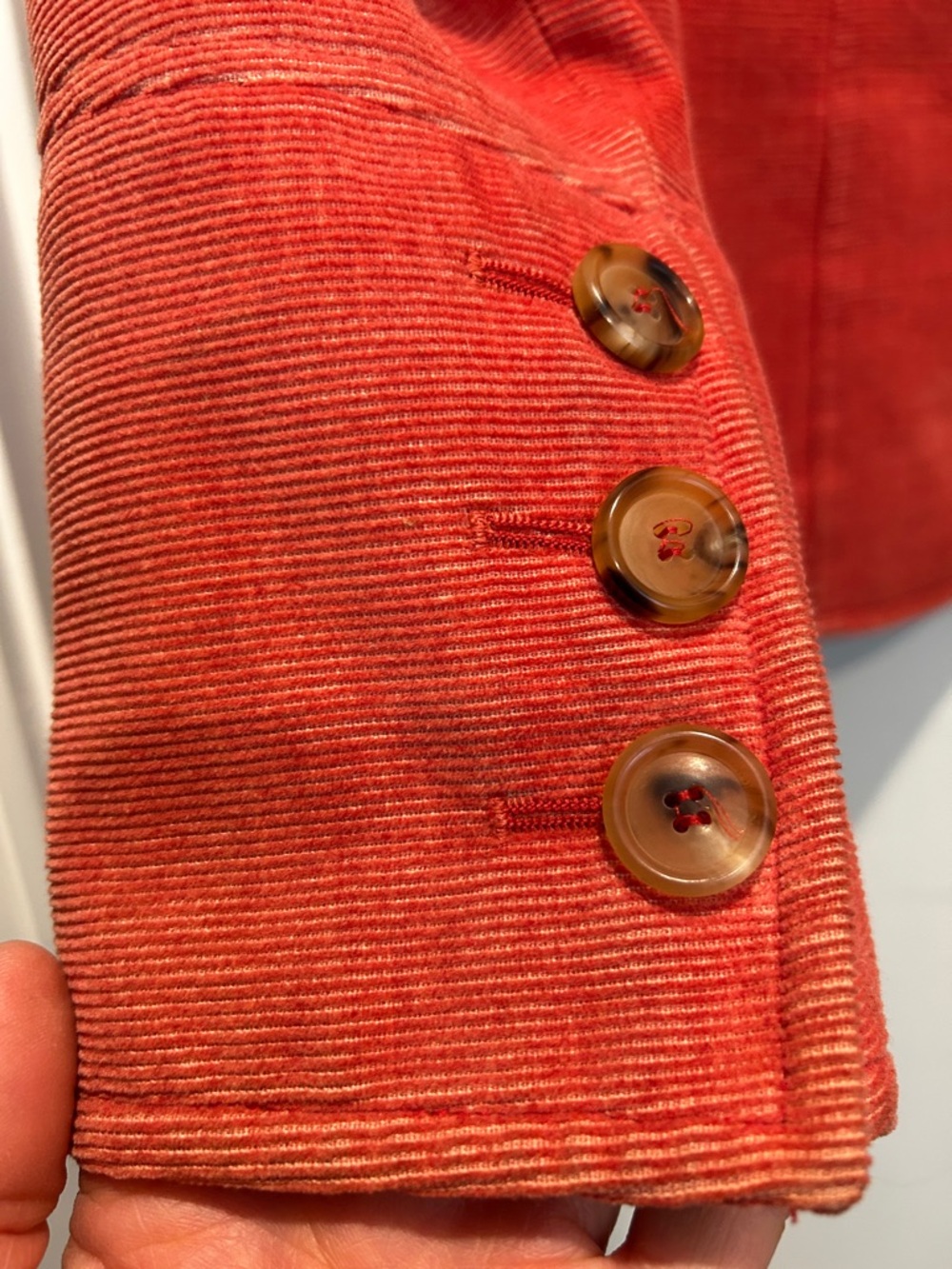 Akris coral color corduroy blazer sz 6 - Picture 5 of 5